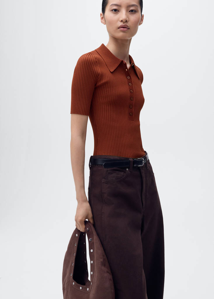 Pull-Over Maille Côtelée Col Polo