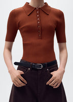 Pull-Over Maille Côtelée Col Polo