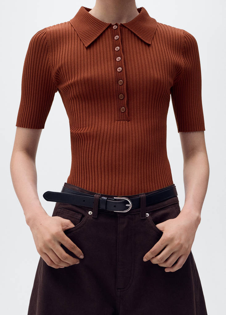 Pull-Over Maille Côtelée Col Polo