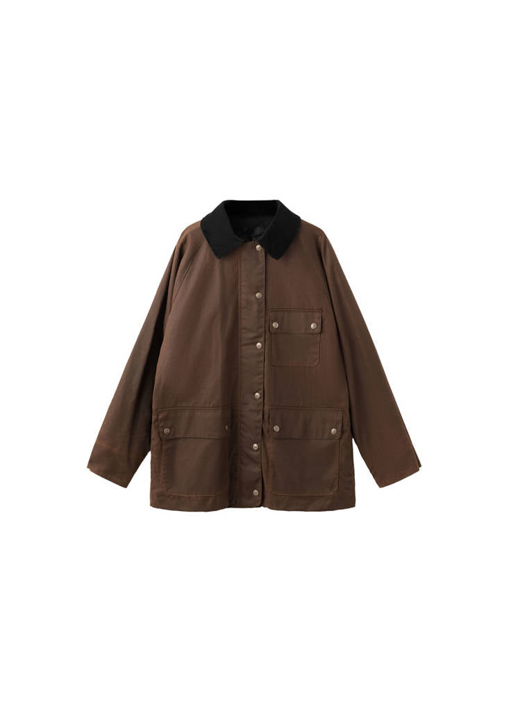 Parka Con Colletto In Velluto A Coste Effetto Cerato