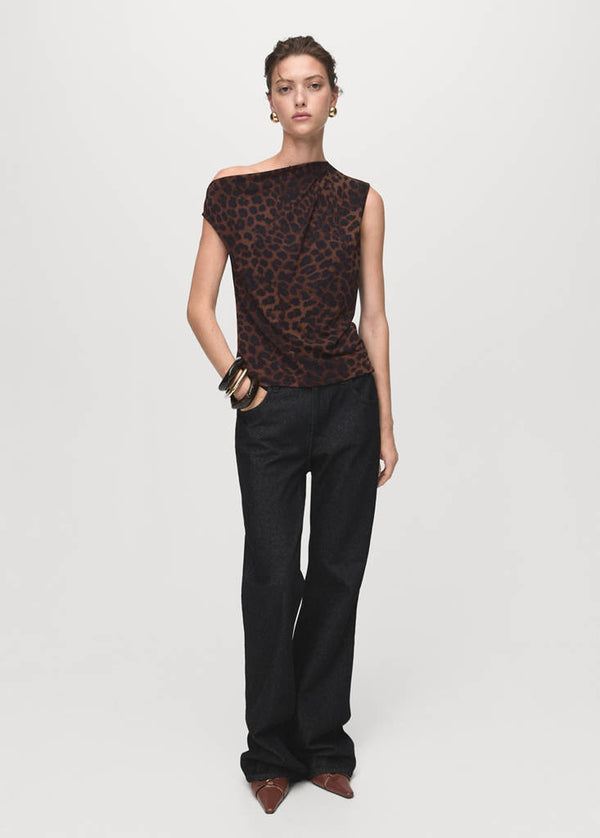 Haut Léopard Col Asymétrique