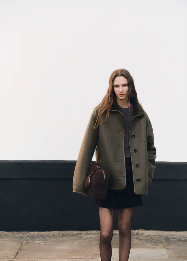 Manteau Effet Cuir Imitation Mouton