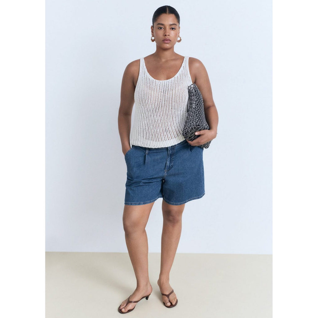 Bermuda En Jean Taille Normale À Pinces