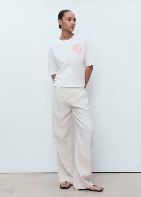 T-Shirt Coton Détail Fleur