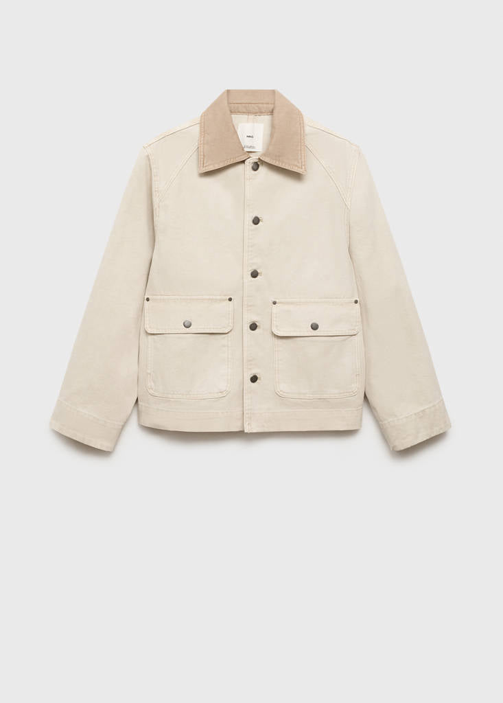 Parka in jeans con colletto a contrasto