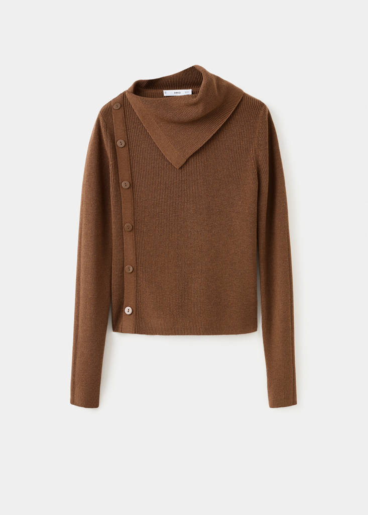 Maglione con Collo Asimmetrico e Bottoni