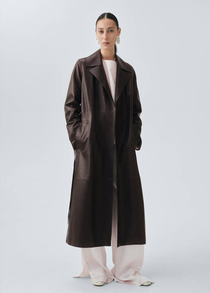 Trench con cintura 100% pelle