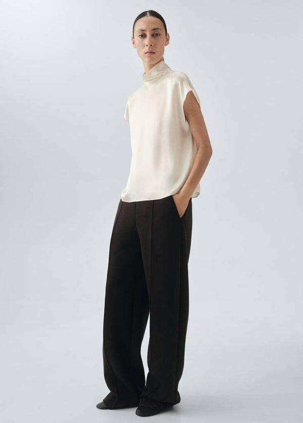 100% Satin Silk High Neck Blouse