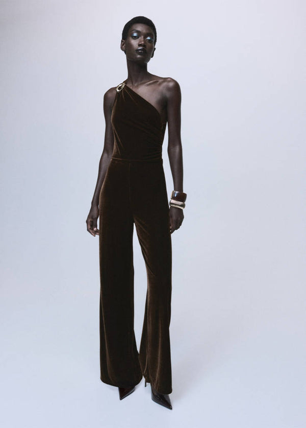Samt-Jumpsuit mit Metalldetail