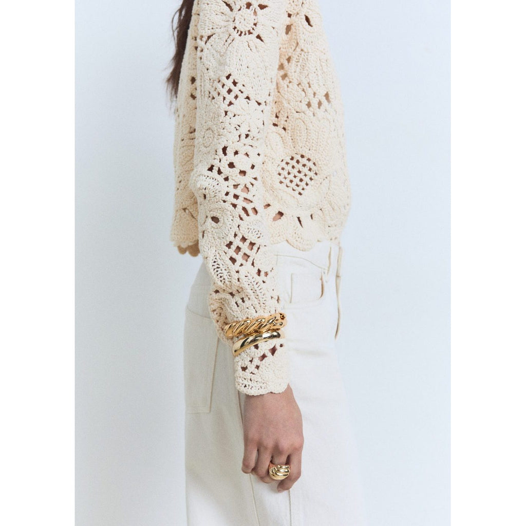 Veste En Maille Ajourée Avec Ourlet Festonné