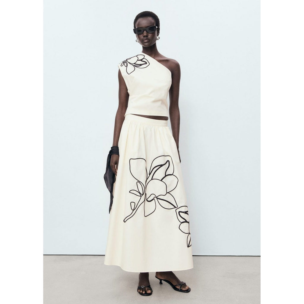 Top Asymétrique Brodé Fleurs