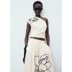 Top Asymétrique Brodé Fleurs