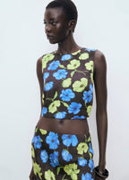 Blouse Courte À Fleurs Dos Nu