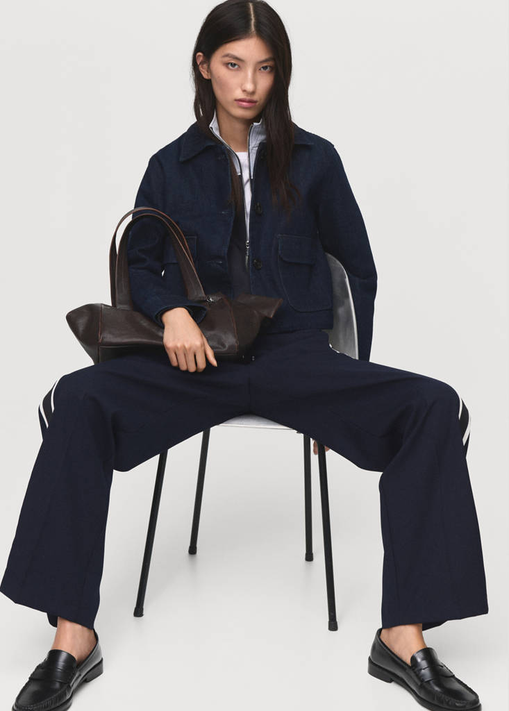 Pantalon Droit Rayure Contrastée