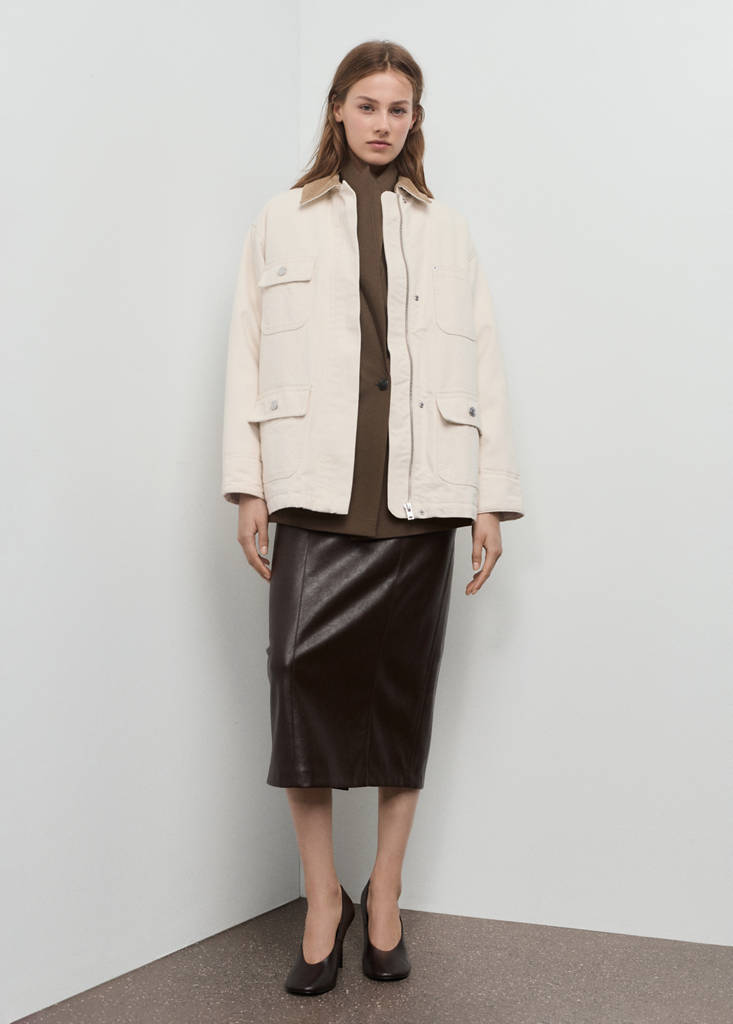 Parka in jeans con colletto in velluto a coste