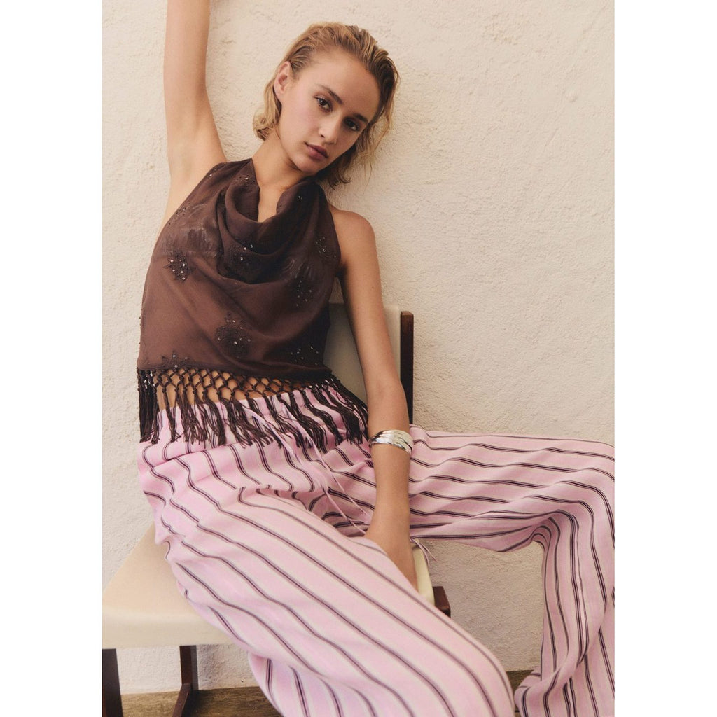Pantalon En Ramie À Rayures