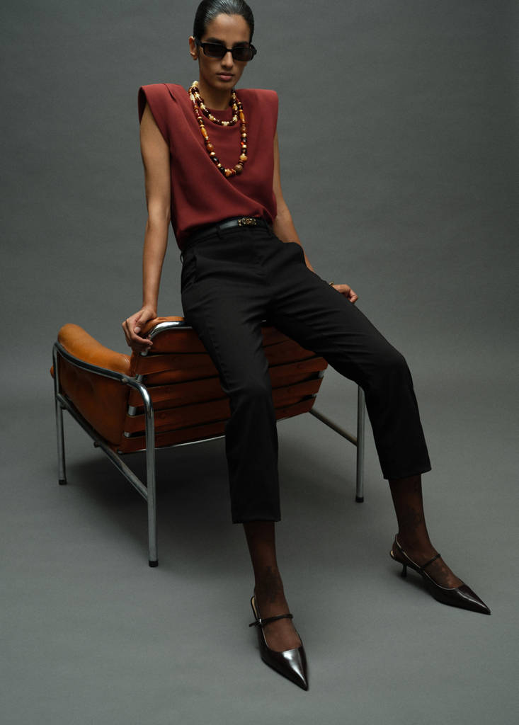 Gathered Shoulder Pad Blouse