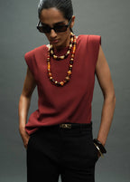 Gathered Shoulder Pad Blouse