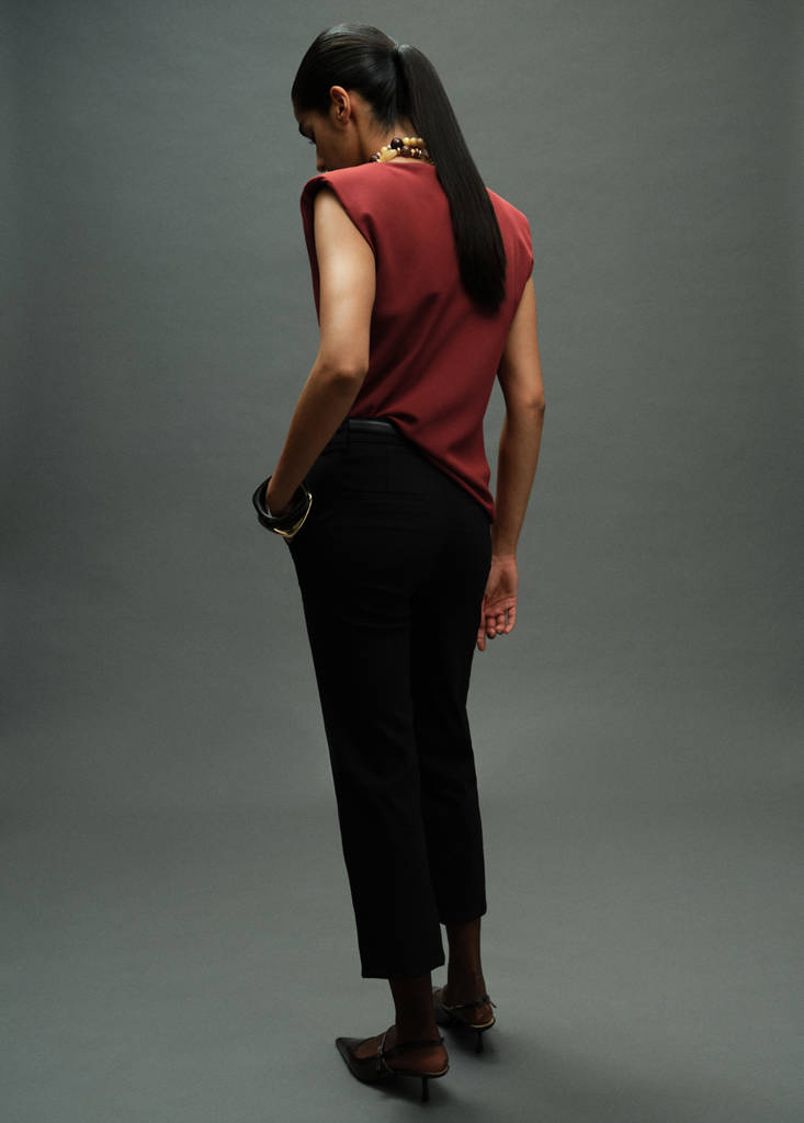 Gathered Shoulder Pad Blouse