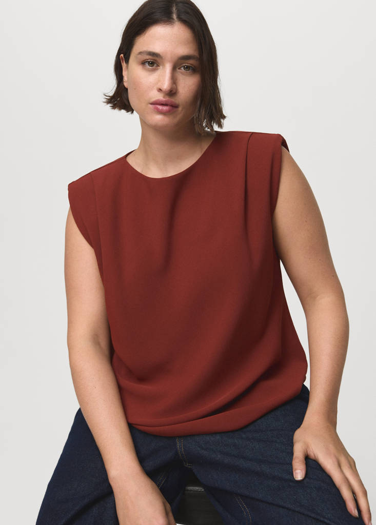 Gathered Shoulder Pad Blouse
