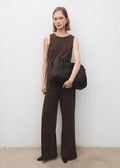 Pantaloni wide leg a vita alta con passanti