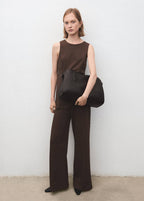 Pantaloni wide leg a vita alta con passanti