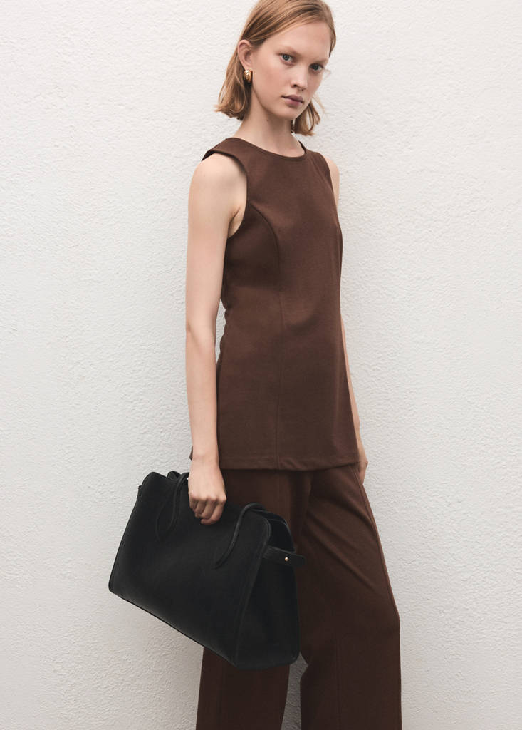 Pantaloni wide leg a vita alta con passanti
