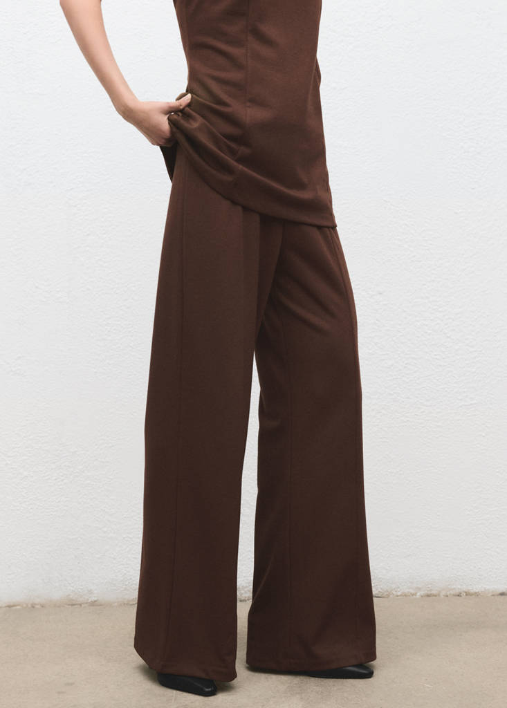 Pantaloni wide leg a vita alta con passanti