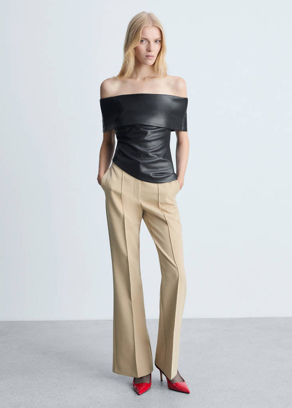 Top Cuir Synthétique Épaules Dénudées