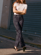 Navy Faded Flowers Pattern Trousers