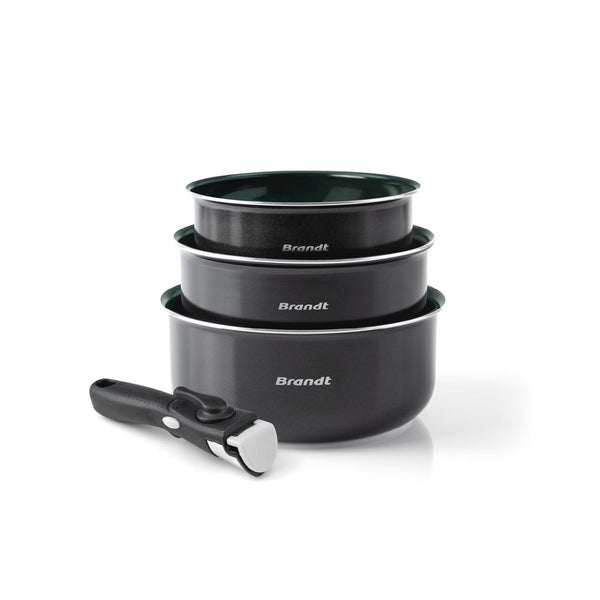 Batería De Cocina 4 Piezas - Aluminio Negro Con Revestimiento Diamante Perlado
