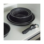 Batería De Cocina 4 Piezas - Aluminio Negro Con Revestimiento Diamante Perlado