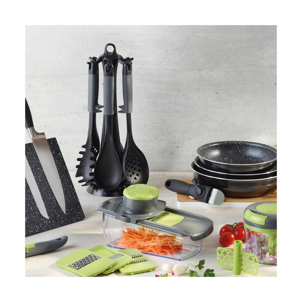 Set De 6 Ustensiles De Cuisine Avec Support De Rangement Rotatif - Gris Foncé