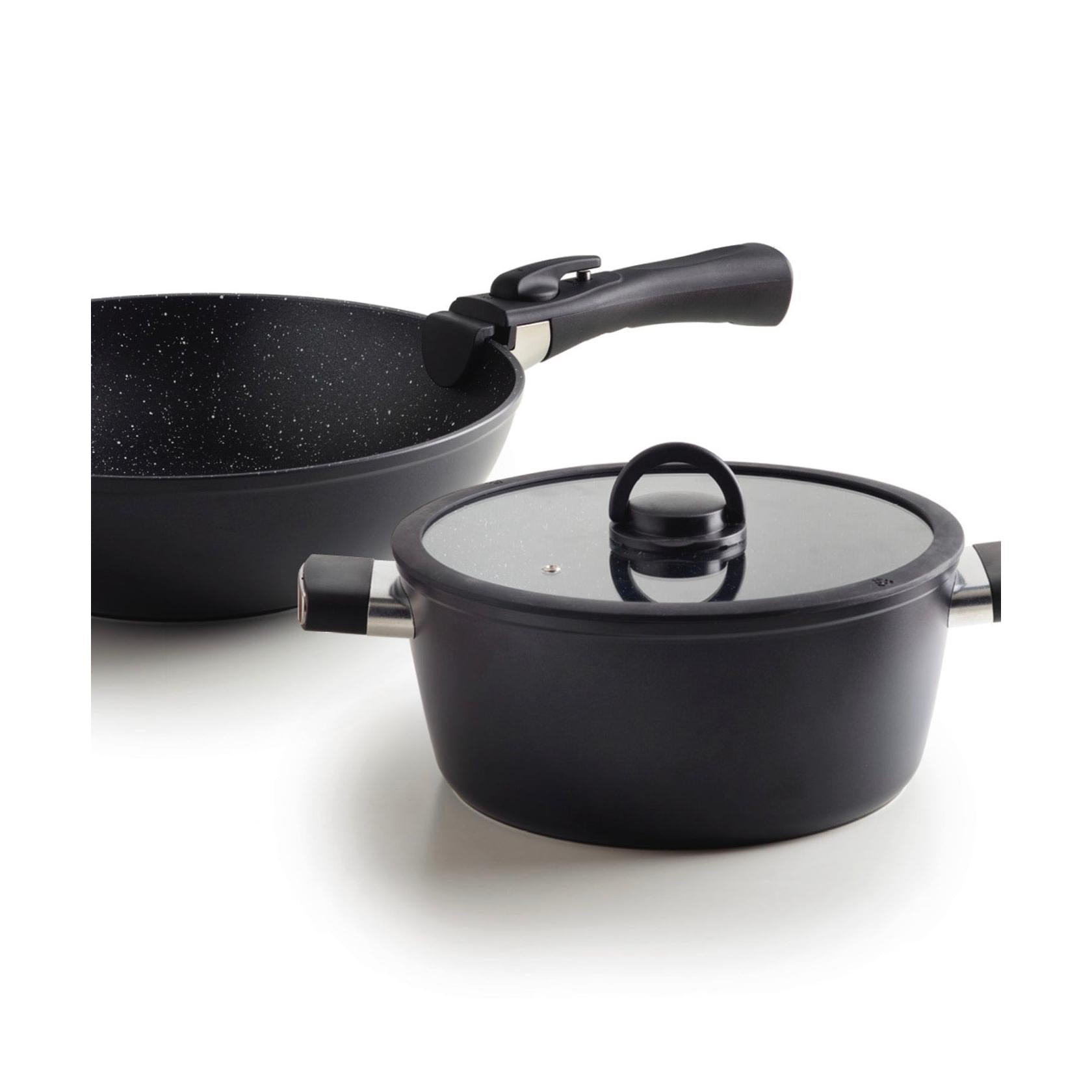 Pack de Cocina Apilable en Aluminio con Mango Extraíble 5 Piezas - Negro