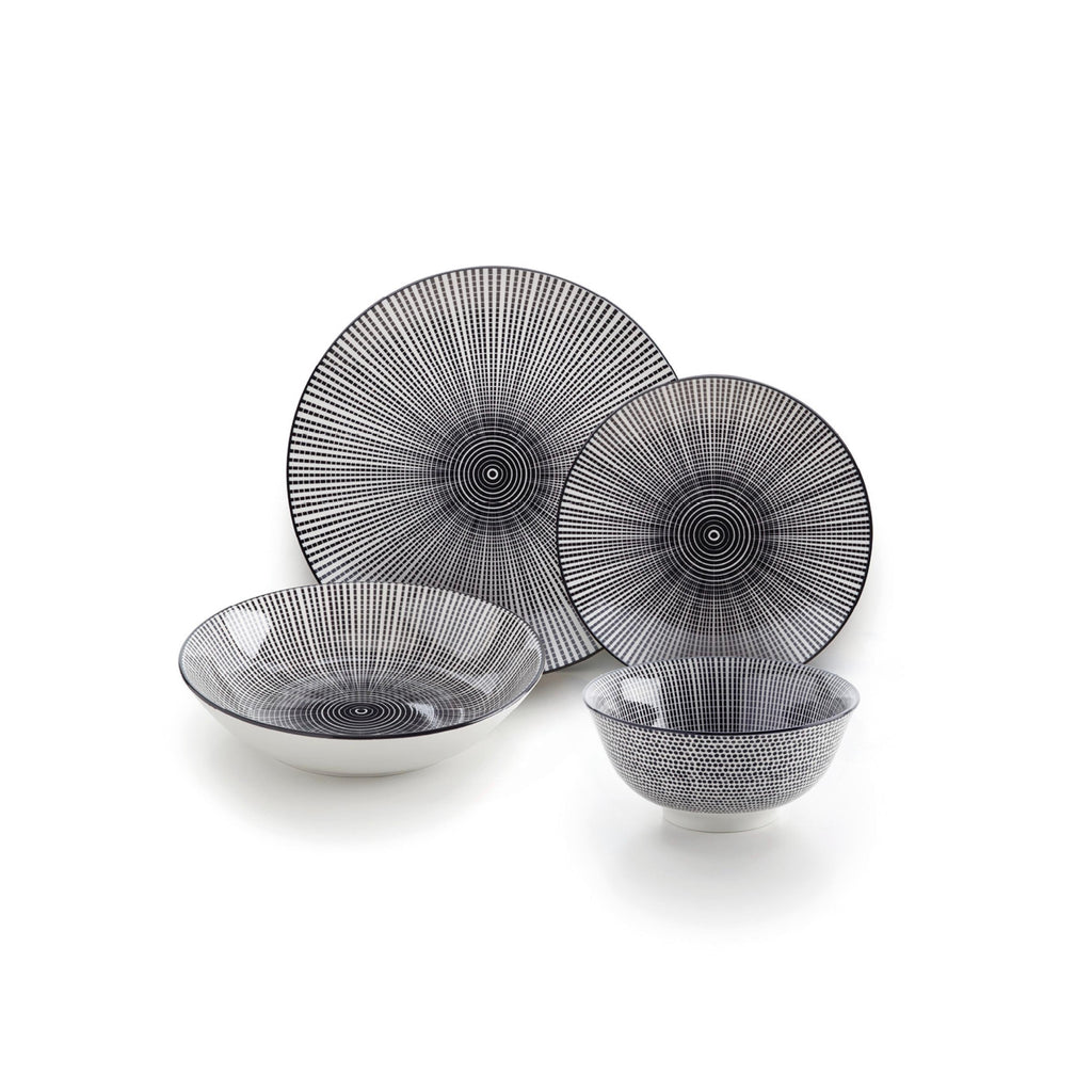 Service De Table 24 Pièces En Porcelaine Avec Relief - Blanc/Noir
