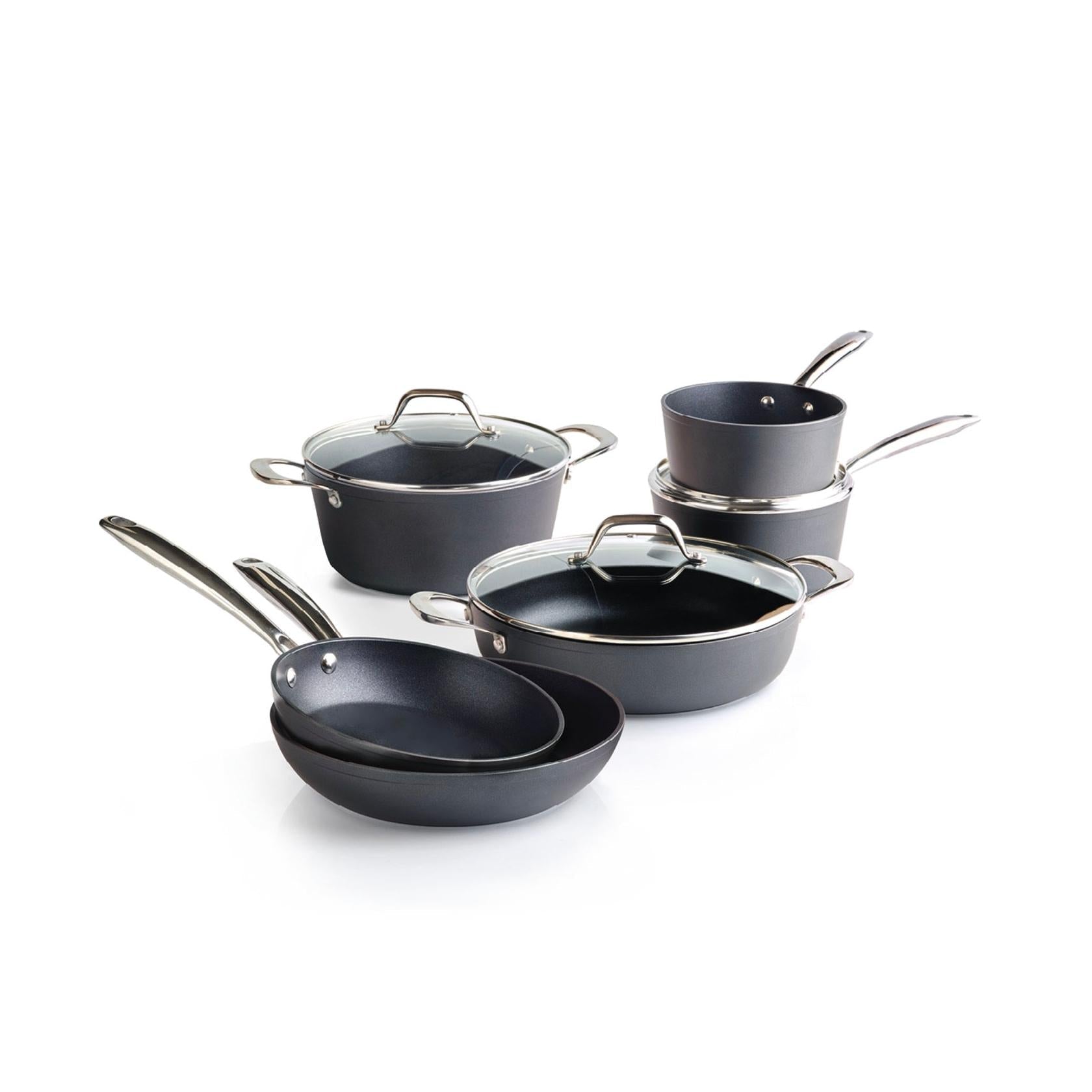 Batería De Cocina 9 Piezas De Aluminio Forjado Y Acero Inoxidable - Negro