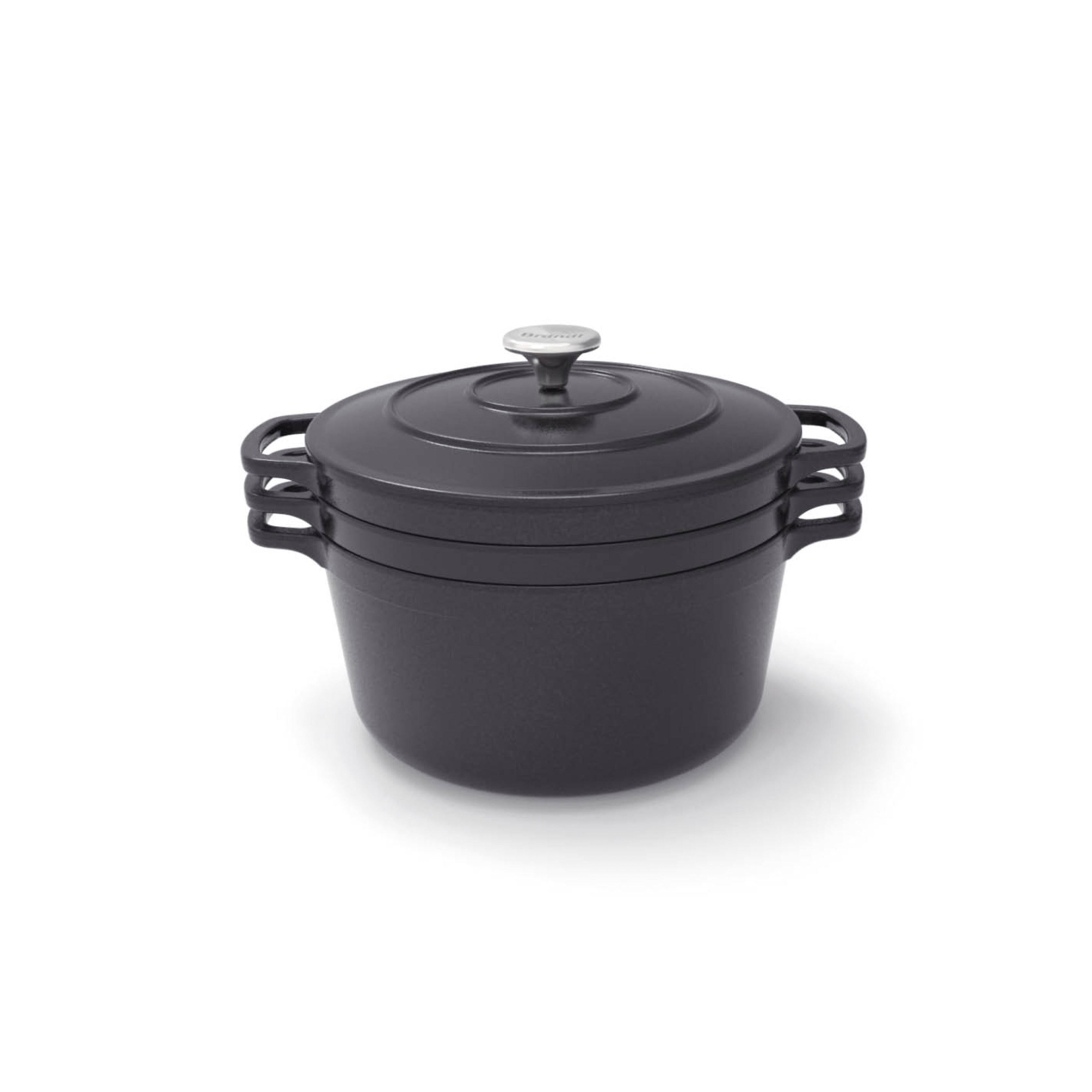 Batería de Cocina Apilable de Hierro Fundido 4 Piezas + 4 Protecciones de Silicona - Negro
