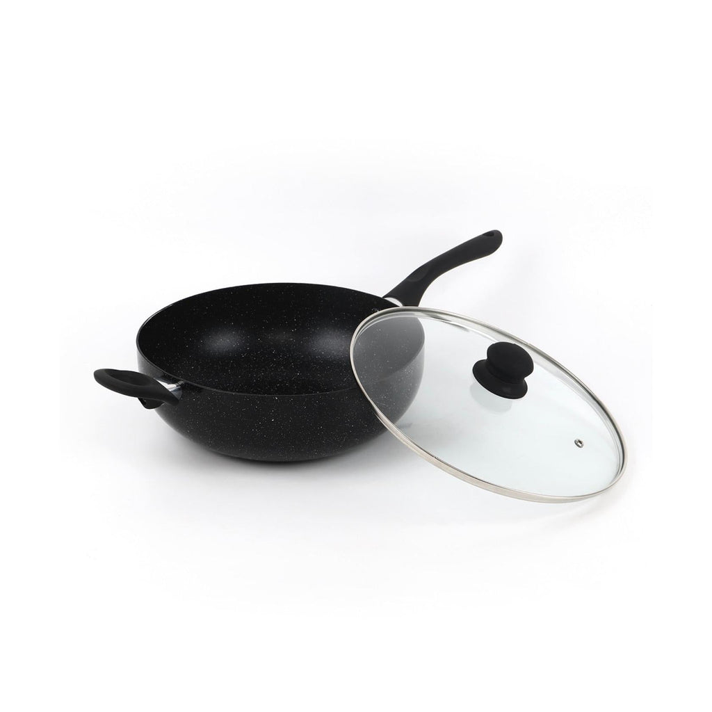 Wok Aluminium Avec Couvercle - Noir