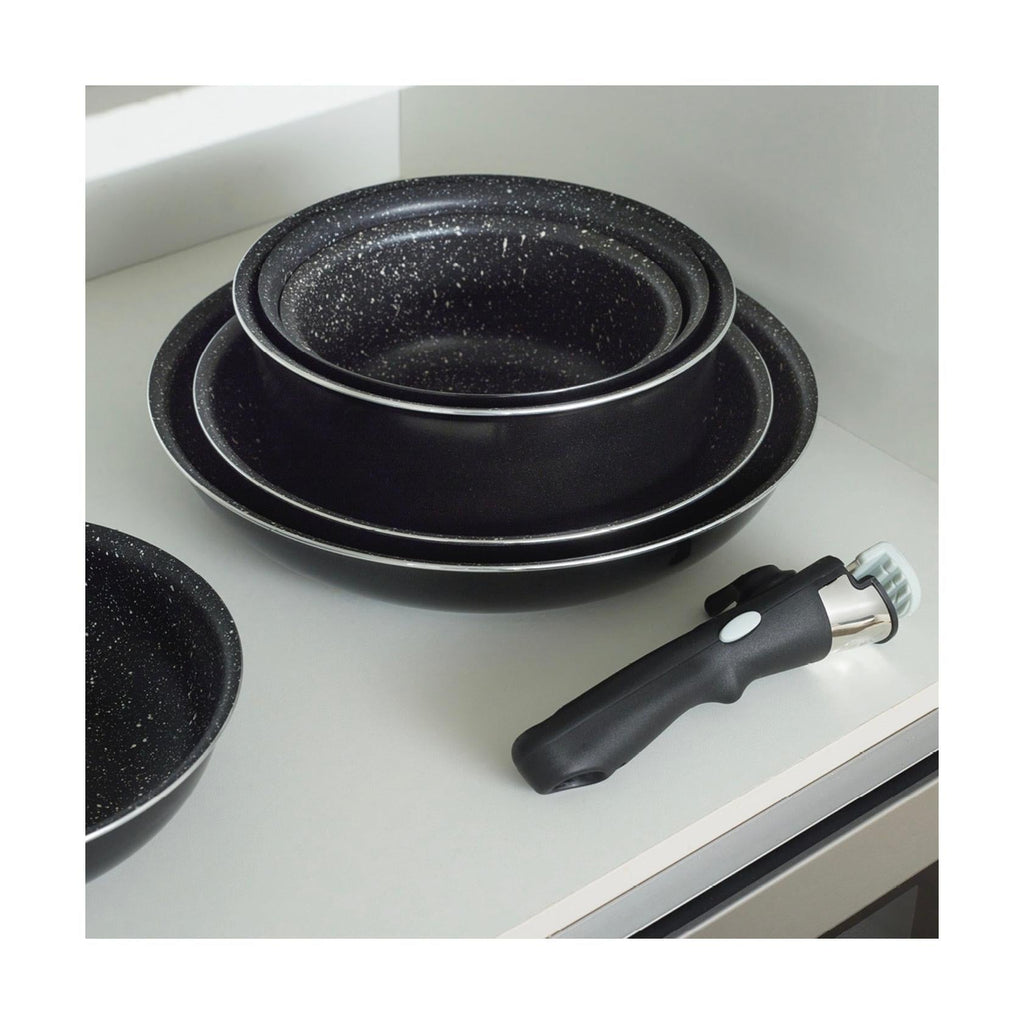 Set De 3 Poêles Aluminium Avec Poignée Amovible - Noir