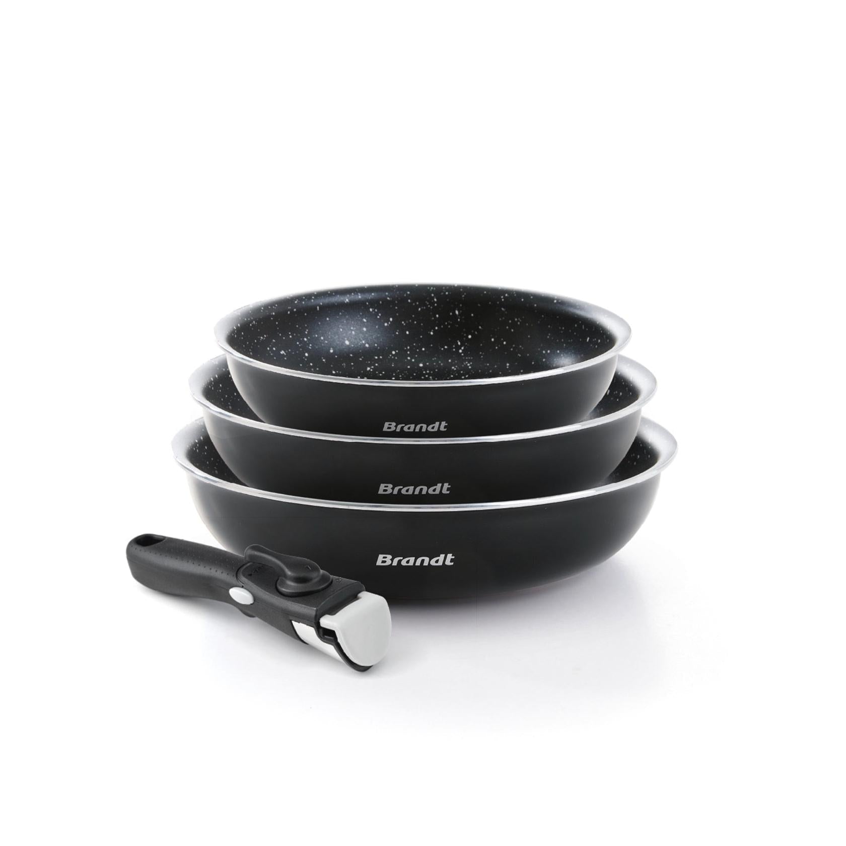 Set De 3 Poêles Aluminium Avec Poignée Amovible - Noir