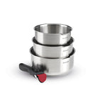 BRANDT - Set de 3 cacerolas Amo de acero inoxidable con asa extraíble - Plateado