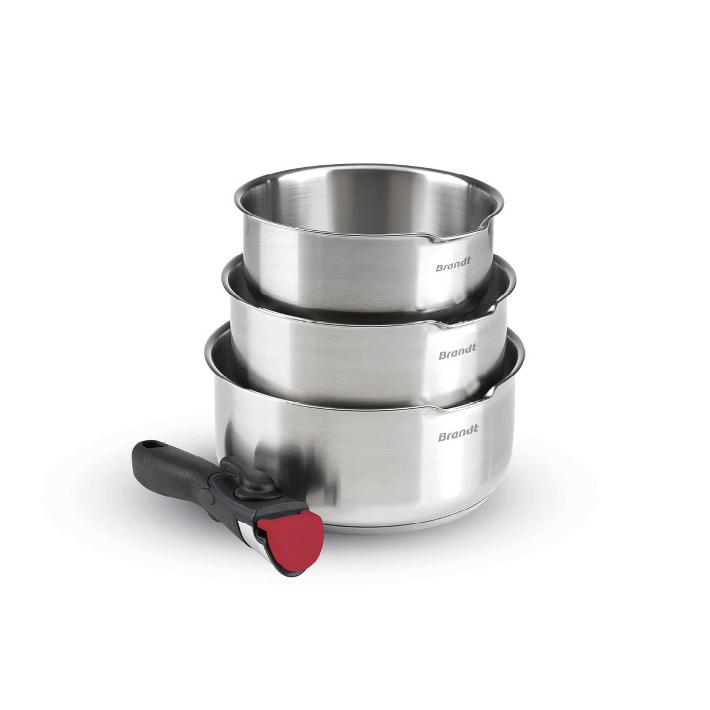BRANDT - Set de 3 cacerolas Amo de acero inoxidable con asa extraíble - Plateado