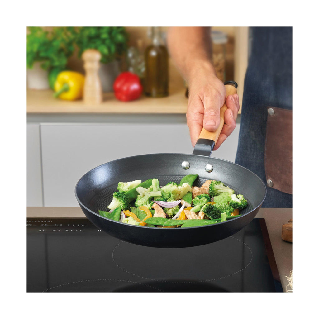Wok de Hierro Fundido Estructura Panal de Abeja con Mangos de Madera - Negro