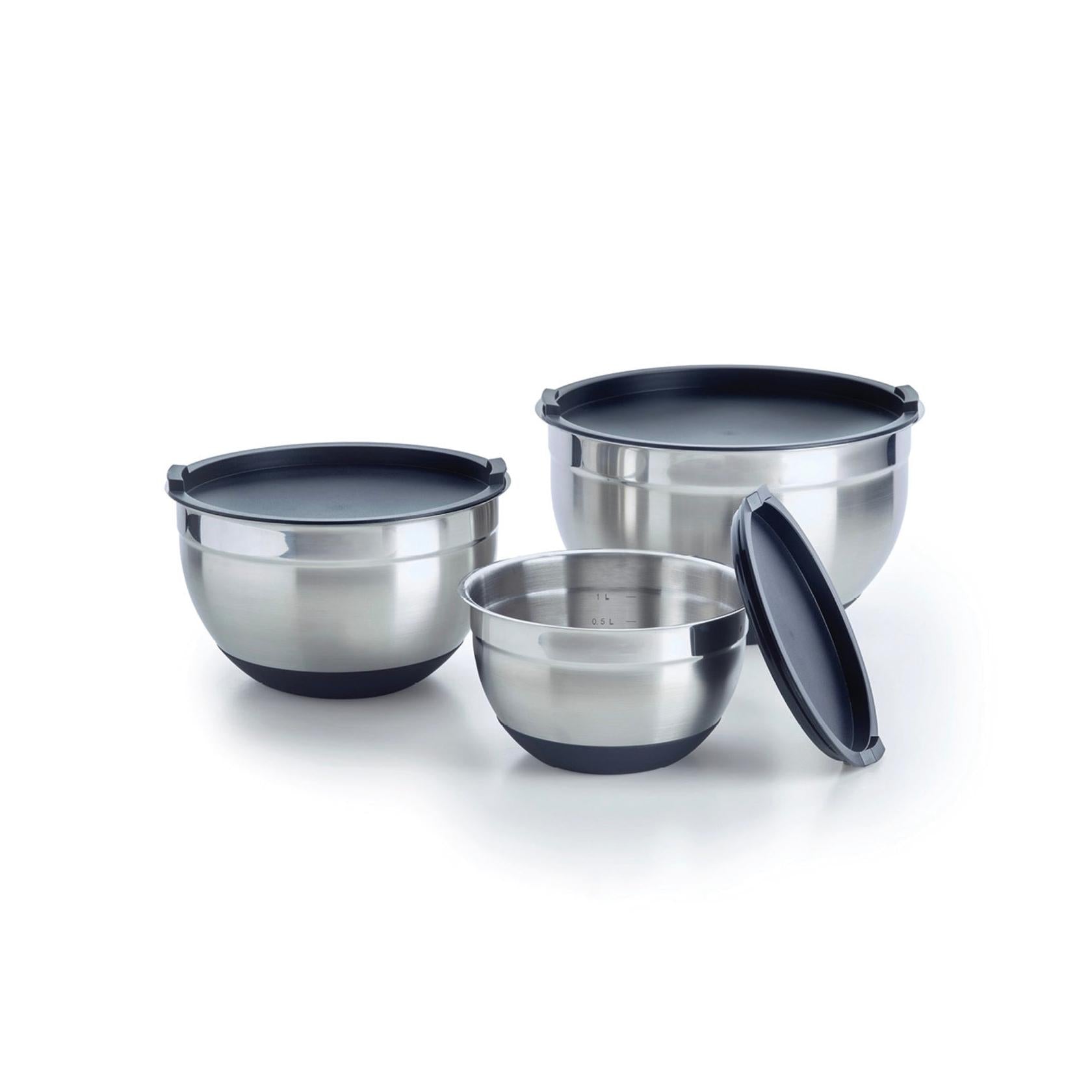 Set De 3 Boles Para Mezclar De Acero Inoxidable - Plateado