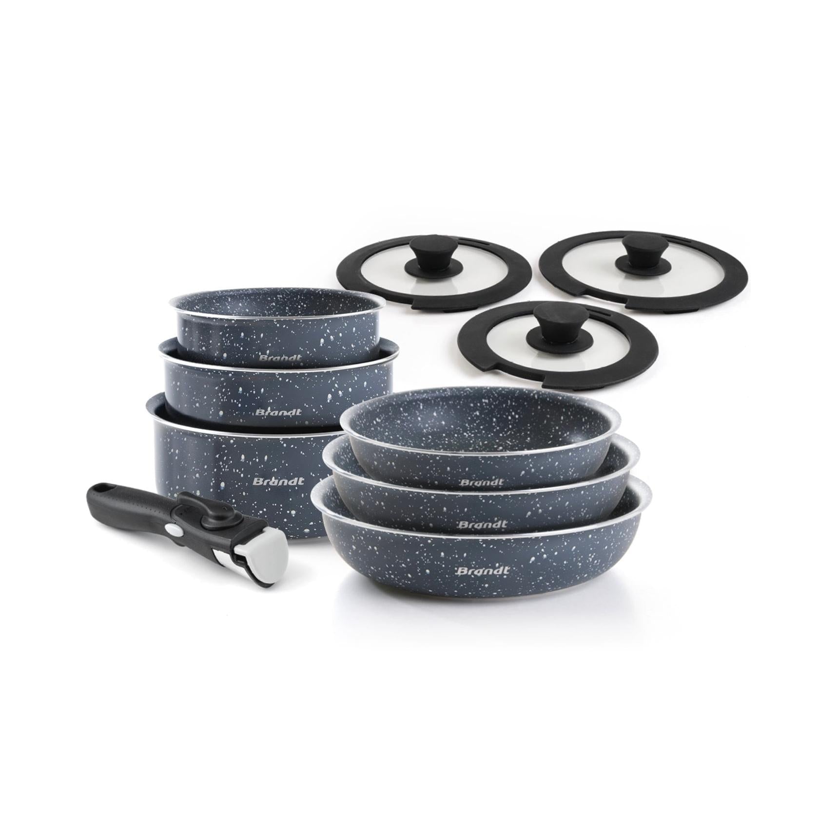 Batería Apilable Con Mango Extraíble 10 Piezas - Mármol Gris