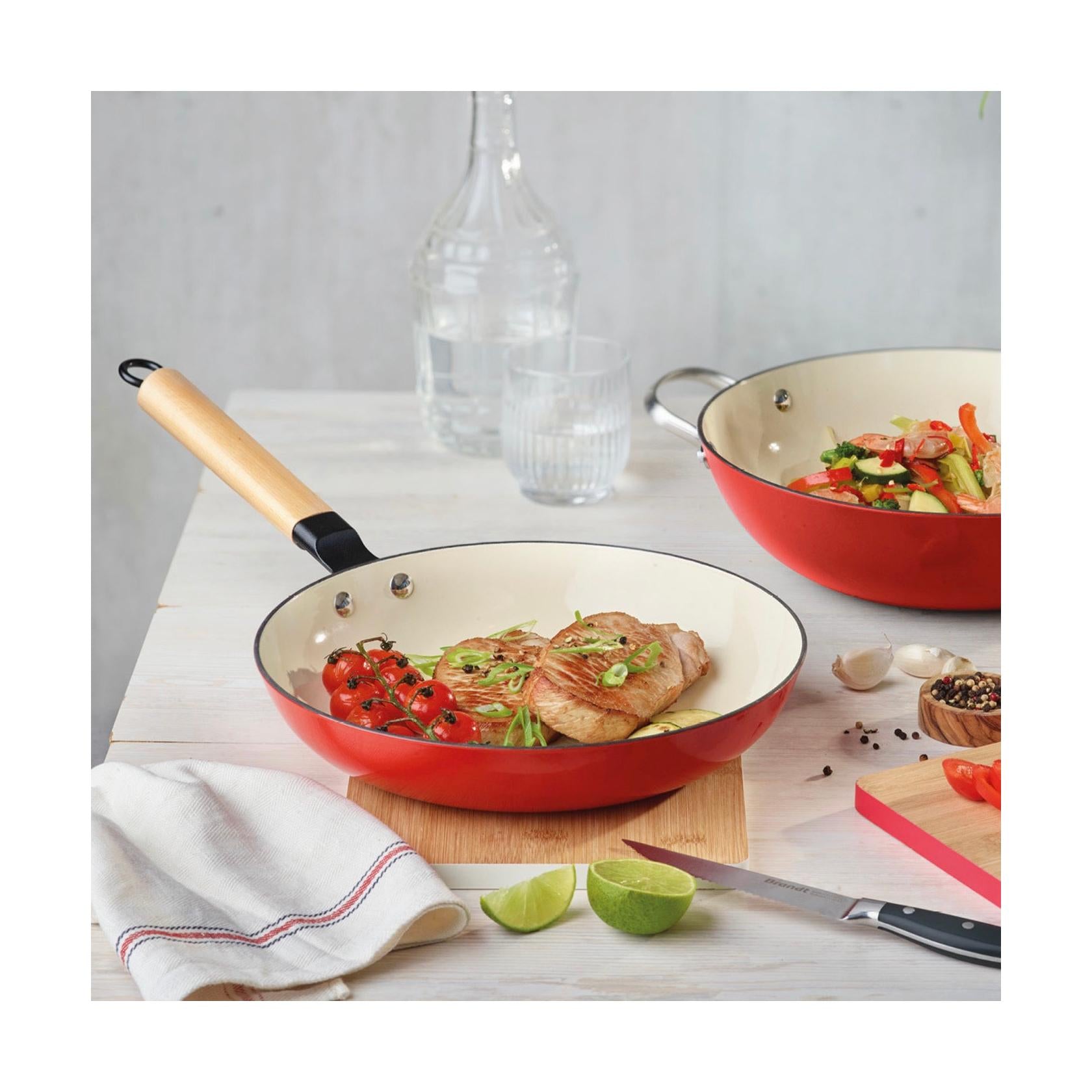 Batería De Cocina 6 Piezas - Hierro Fundido Esmaltado - Rojo/Blanco