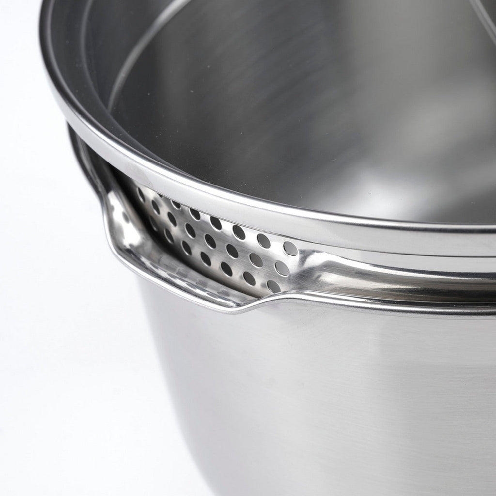 BRANDT - Set De 3 Casseroles En Inox + 2 Poêles + 1 Poignée Amovible + 3 Couvercles Passoires Avec Manche En Inox - Argenté / Noir / Rouge