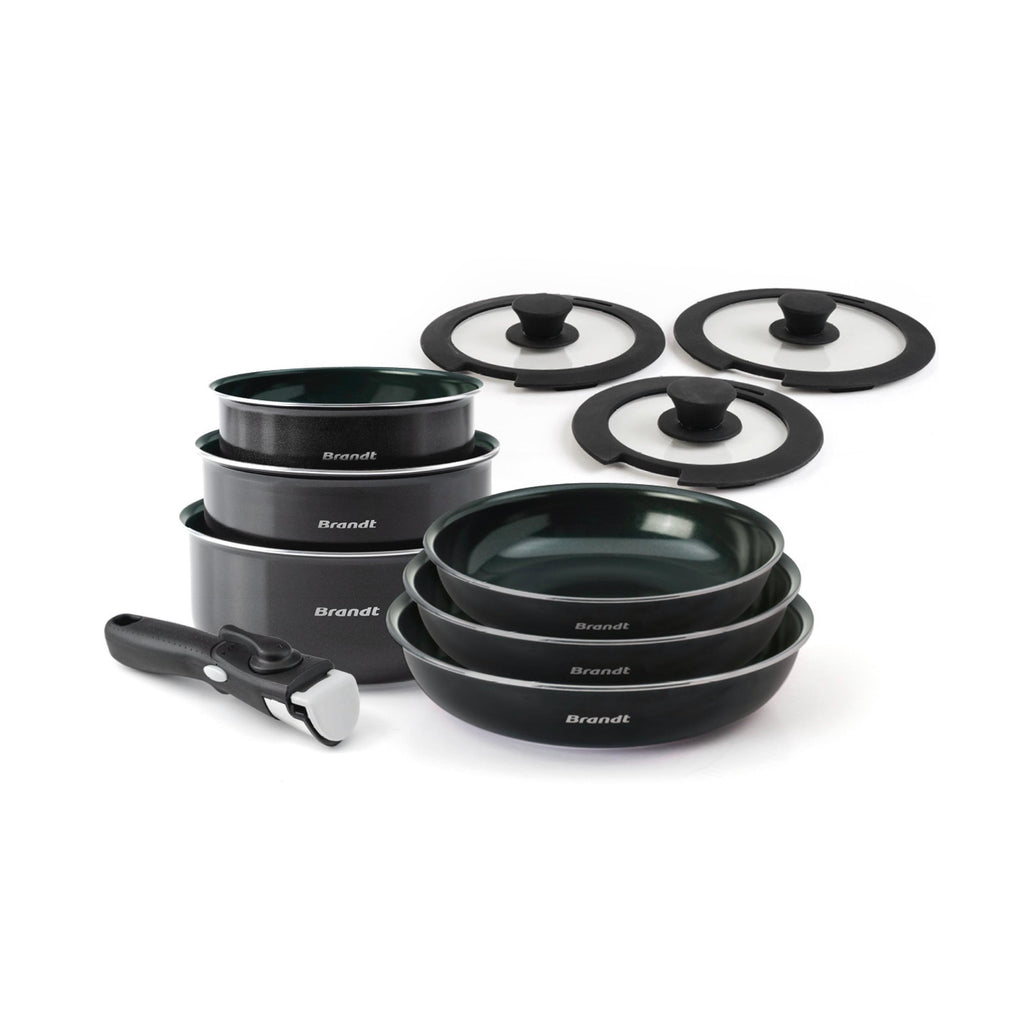 Set De 3 Sartenes + 3 Cacerolas + 3 Tapas + 1 Mango Extraíble - Diamant Perlé