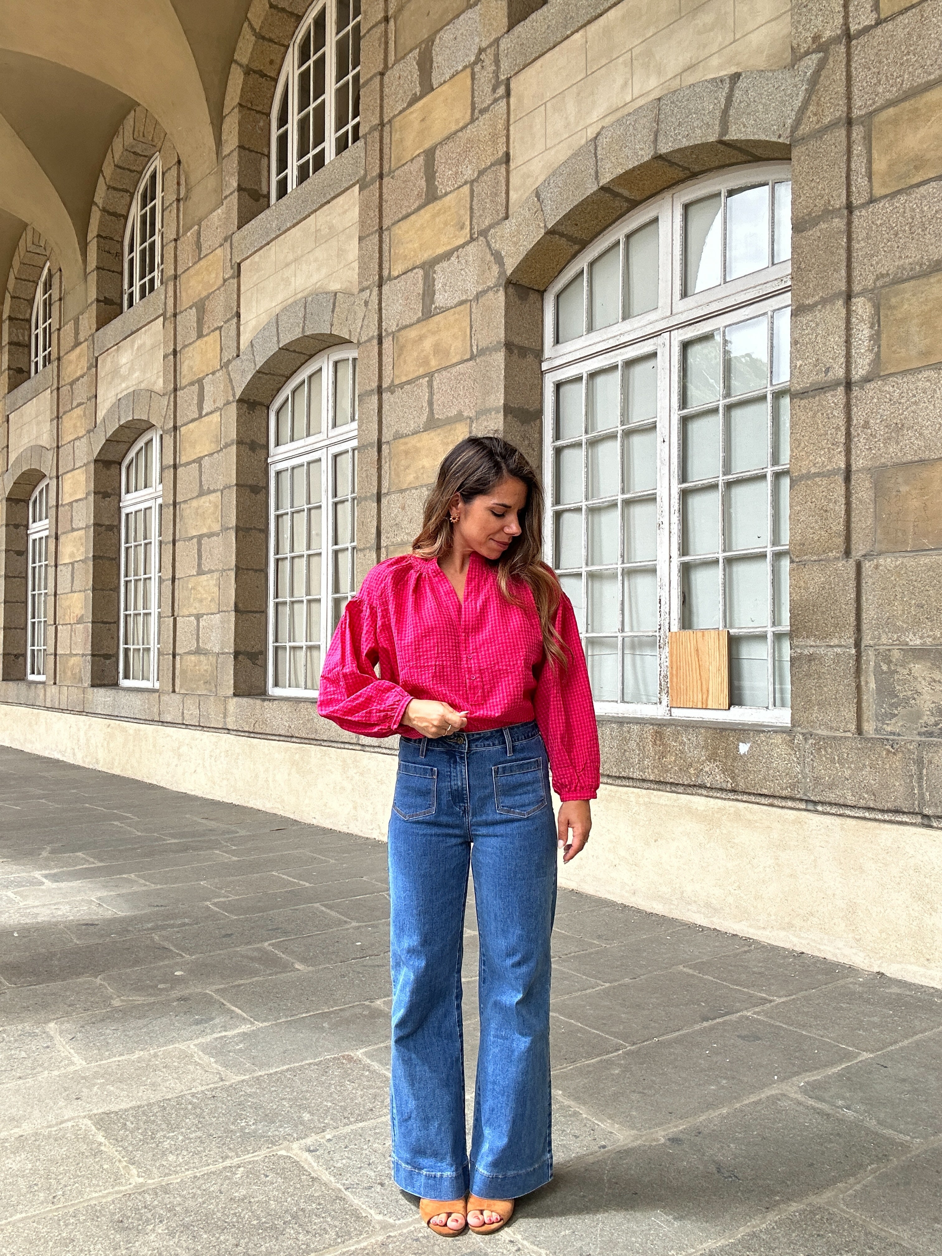 Blusa Clotilde Vichy Fucsia