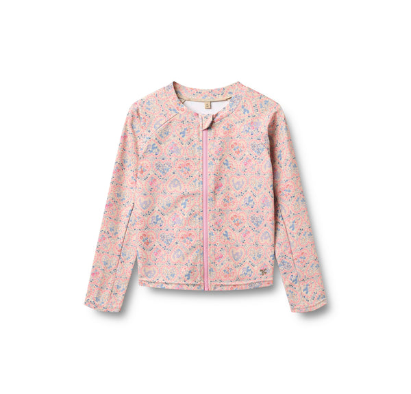 Langærmet Ada Badesweater Med Lynlås - Pink Heart Flowers